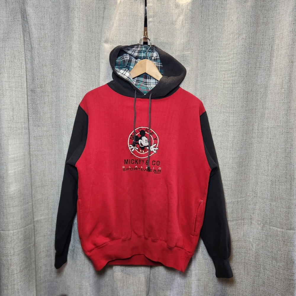 VTG Mickey & Co Hooded Sweatshirt‎ Men's M Red Disney 90s Classic Mickey Mouse